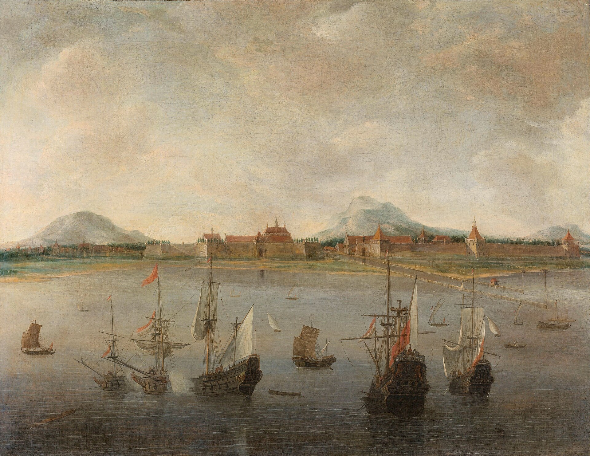 View of Batavia from the sea with a Dutch fleet, seventeenth century