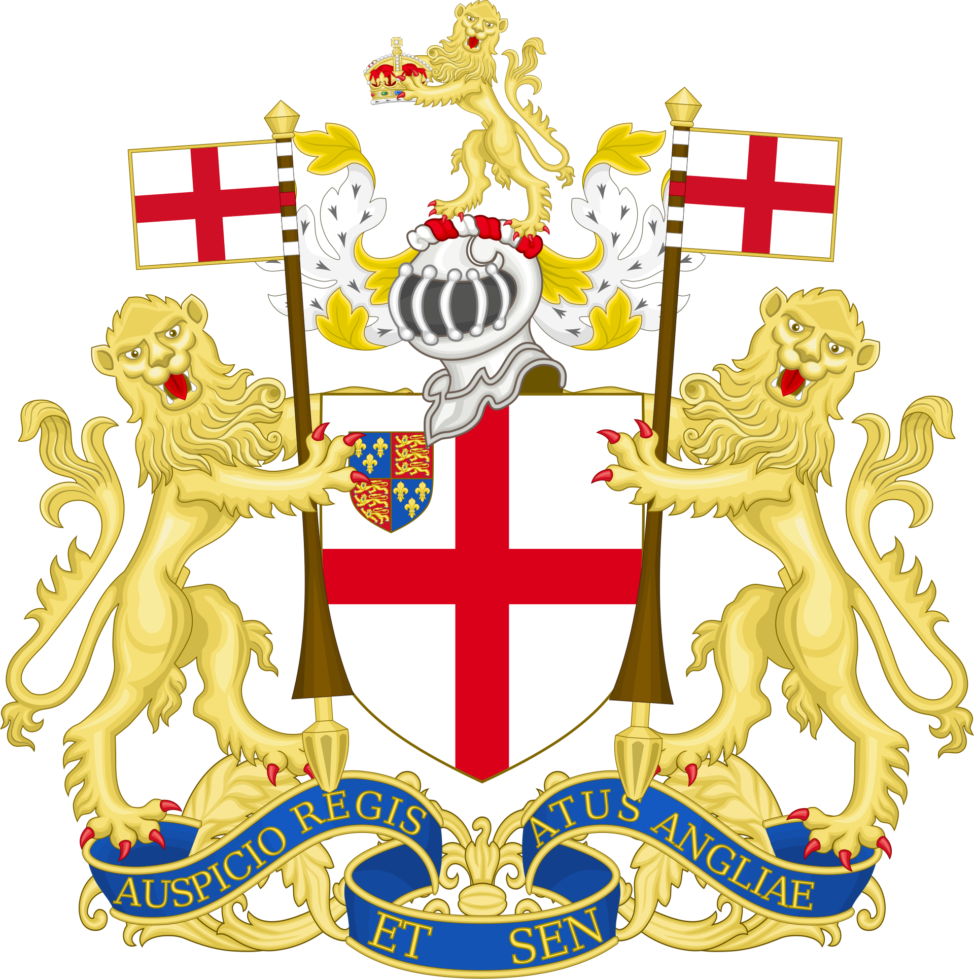 Coat of arms of the British East India Company with the motto Auspicio Regis et Senatus Angliae